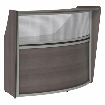 LINEA ITALIA Curved Reception Desk with Counter, Clear Panel, 72”W x 32”D, Mocha ZUT310
